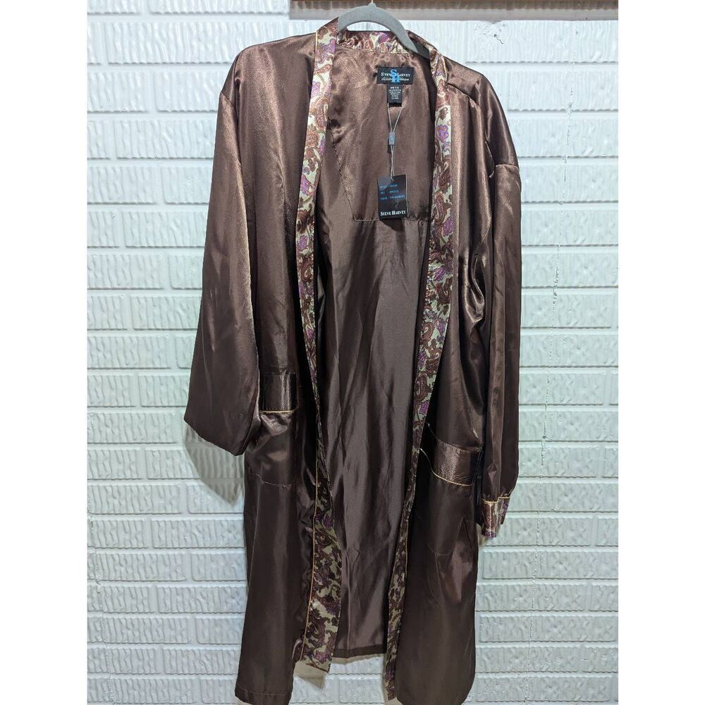 Steve Harvey Men's Most Brown Silky Polyester Robes Size One Size Fits